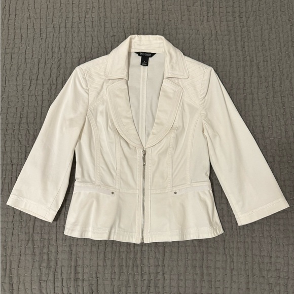 White House Black Market Jackets & Blazers - White House Black Market Womens White 3/4 Sleeve Peplum Jacket